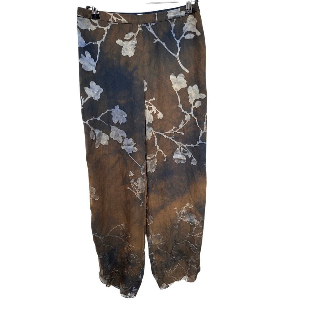 Vintage Armani Collezioni Silk Floral Lightweight Wide Leg Flowy Dress Pants S/M